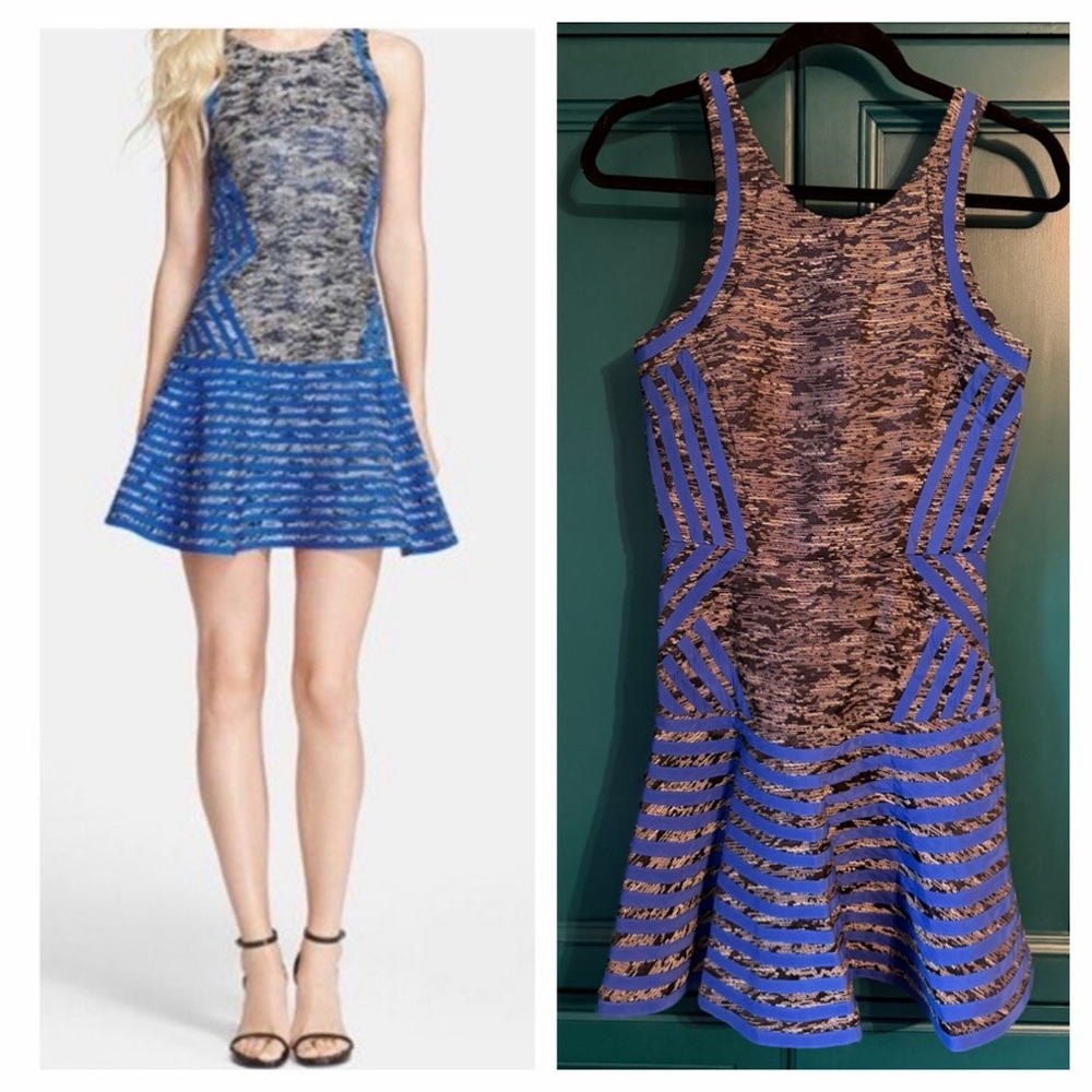 Parker New York Coventry Metallic Blue Knit Ribbon Dress XS Cocktail Wedding